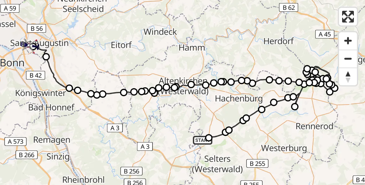 Flugroute Polizeihubschrauber Freirachdorf - Bonn-Hangelar Flugplatz, 16 Juni 2026, 12:47