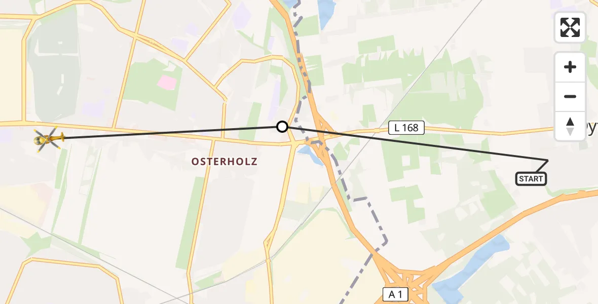 Flugroute Rettungshubschrauber Oyten - Bremen, 16 Juni 2026, 12:47