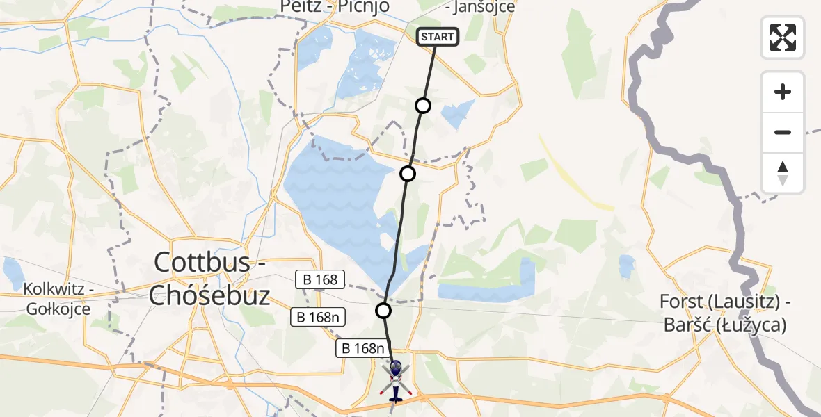 Flugroute Polizeihubschrauber Jänschwalde - Cottbus, 16 Juni 2026, 12:55