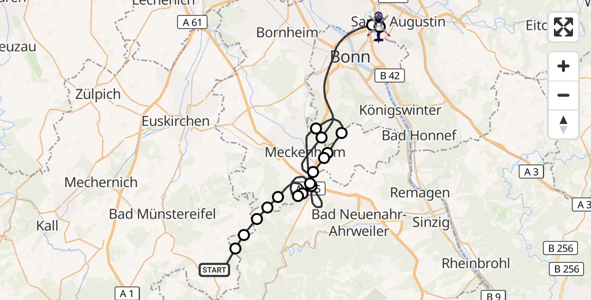 Flugroute Polizeihubschrauber Bad Münstereifel - Sankt Augustin, 16 Juni 2026, 12:57