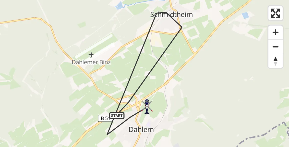Flugroute Polizeihubschrauber Dahlem - Dahlem, 16 Juni 2026, 12:58