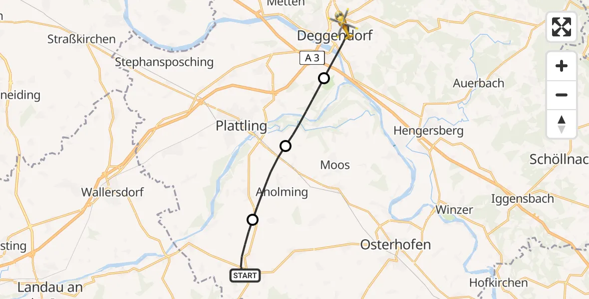 Flugroute Rettungshubschrauber Wallerfing - Deggendorf, 16 Juni 2026, 13:03