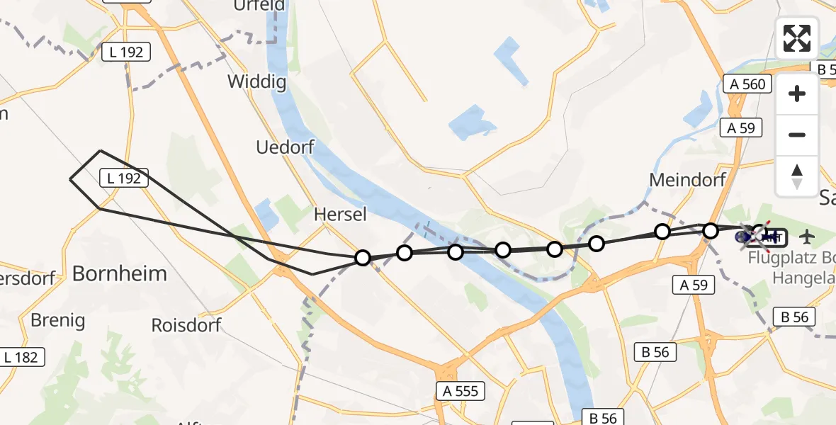 Flugroute Polizeihubschrauber Bonn-Hangelar Flugplatz - Sankt Augustin, 16 Juni 2026, 13:06