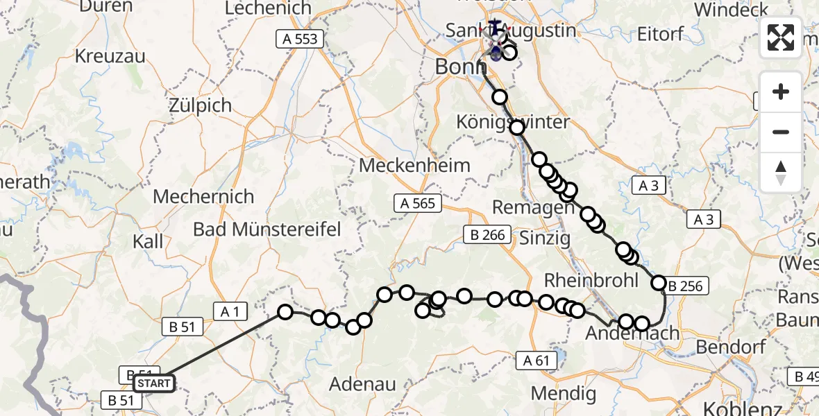 Flugroute Polizeihubschrauber Dahlem - Bonn-Hangelar Flugplatz, 16 Juni 2026, 13:10