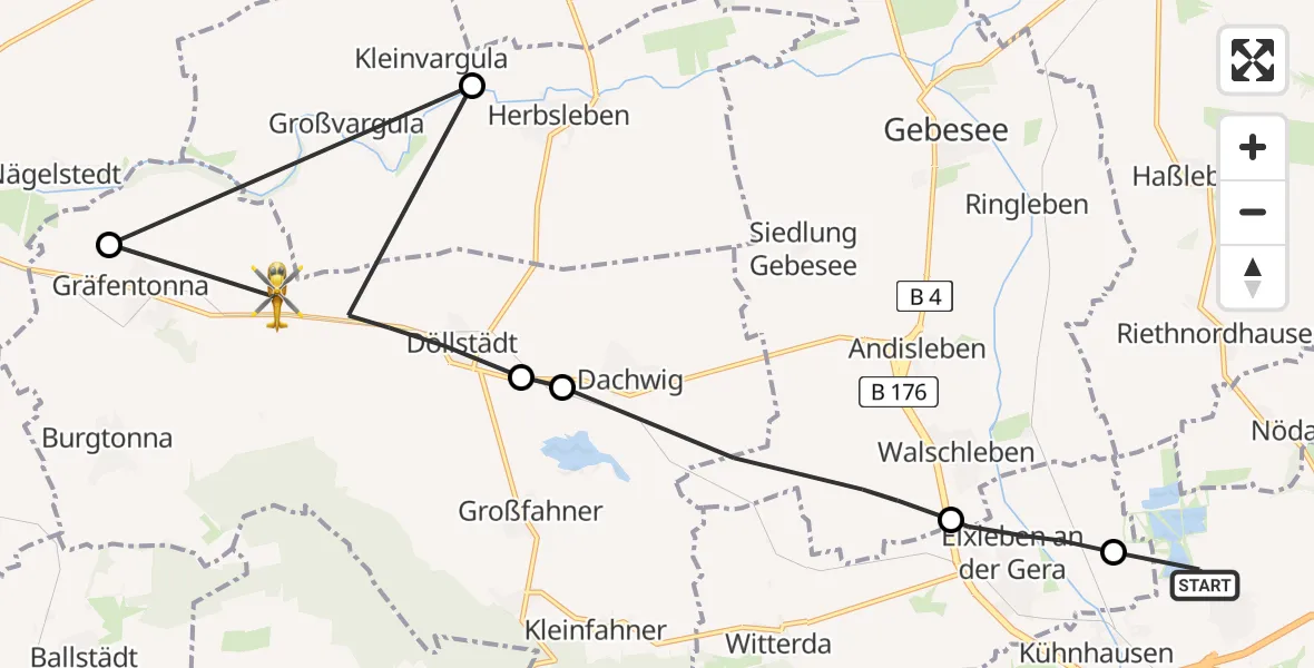 Flugroute Rettungshubschrauber Erfurt - Tonna, 16 Juni 2026, 13:19