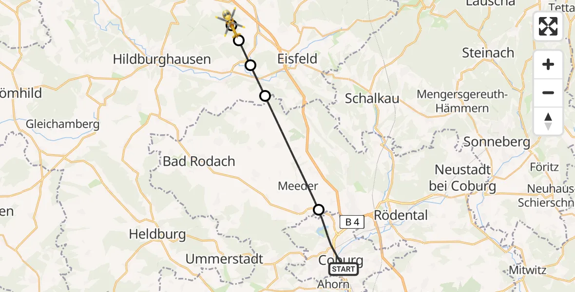 Flugroute Rettungshubschrauber Coburg - Auengrund, 16 Juni 2026, 13:19