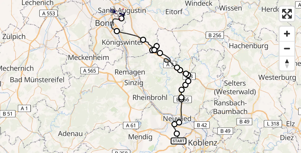 Flugroute Polizeihubschrauber Bassenheim - Bonn-Hangelar Flugplatz, 16 Juni 2026, 13:26
