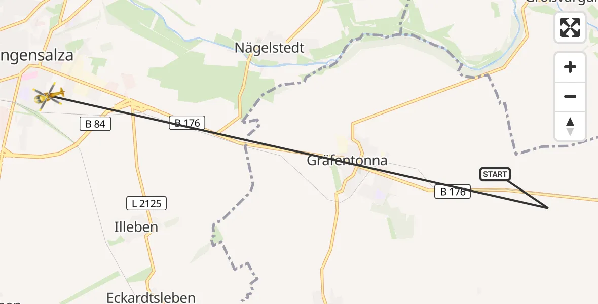 Flugroute Rettungshubschrauber Tonna - Bad Langensalza, 16 Juni 2026, 13:26