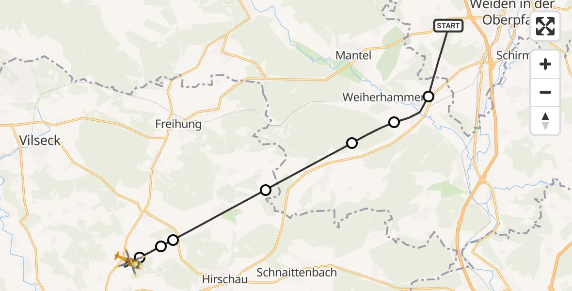 Flugroute Rettungshubschrauber Weiden i.d.OPf. - Gebenbach, 16 Juni 2026, 13:27