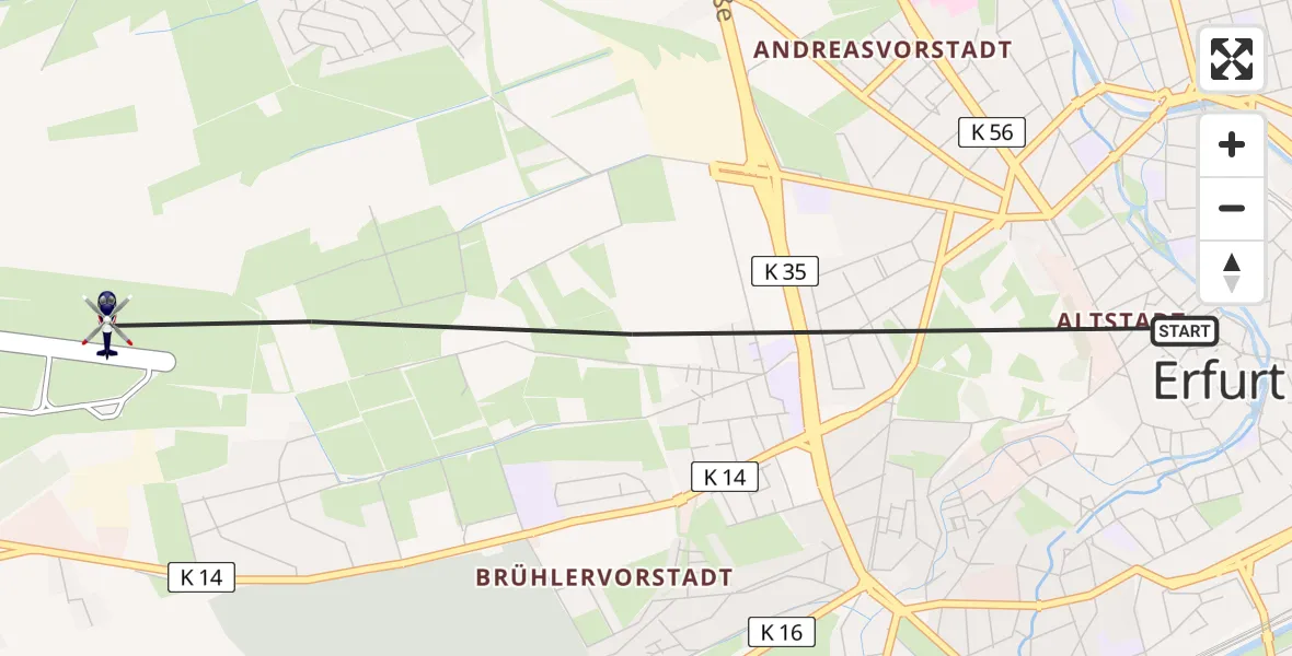 Flugroute Polizeihubschrauber Erfurt - Erfurt-Weimar Flughafen, 16 Juni 2026, 13:29