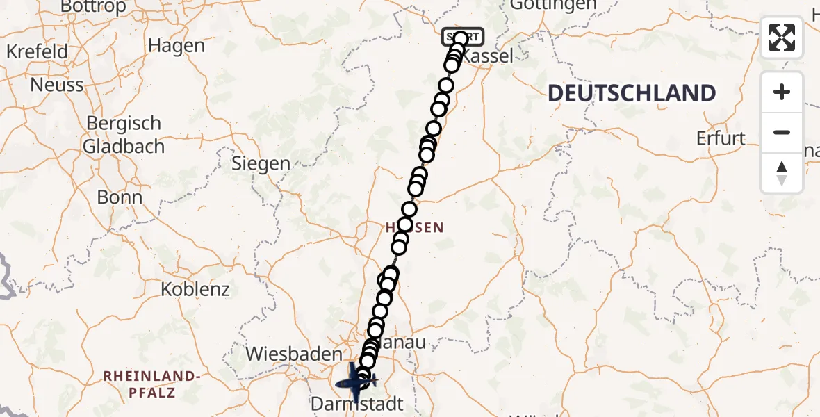 Flugroute Polizeiflugzeug Calden - Flughafen Frankfurt-Egelsbach, 16 Juni 2026, 13:36