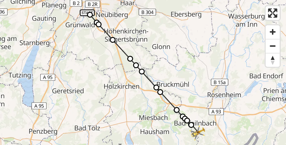 Flugroute Rettungshubschrauber ADAC Air Rescue Center Hubschrauberlandeplatz (Christoph 1) - Bad Feilnbach, 16 Juni 2026, 13:43