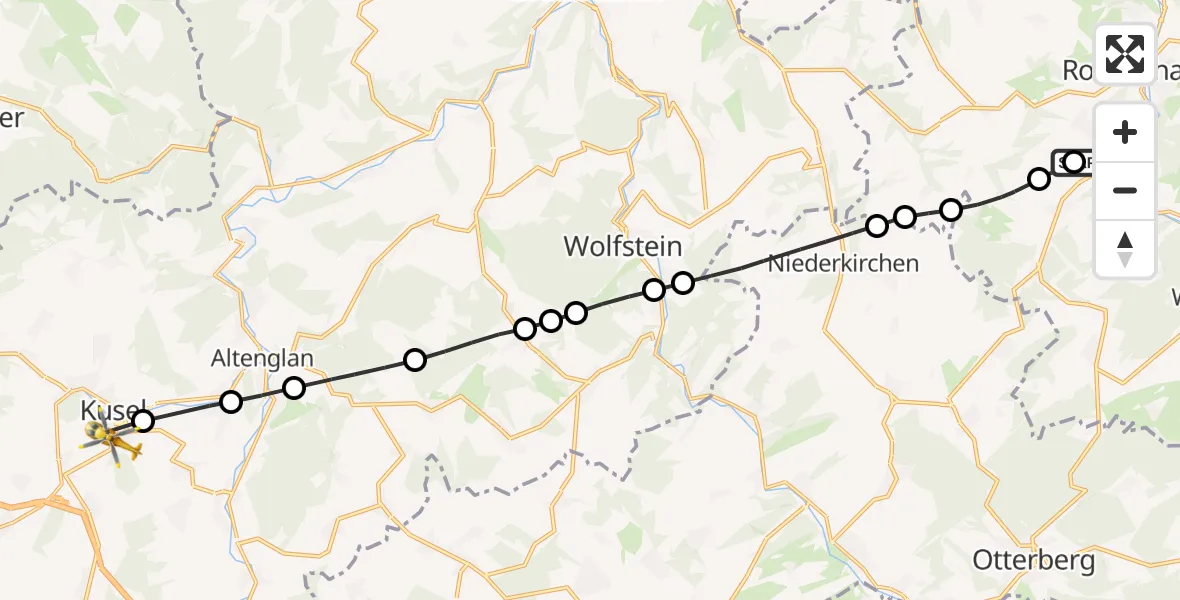 Flugroute Rettungshubschrauber Imsweiler UL - Kusel, 16 Juni 2026, 13:55
