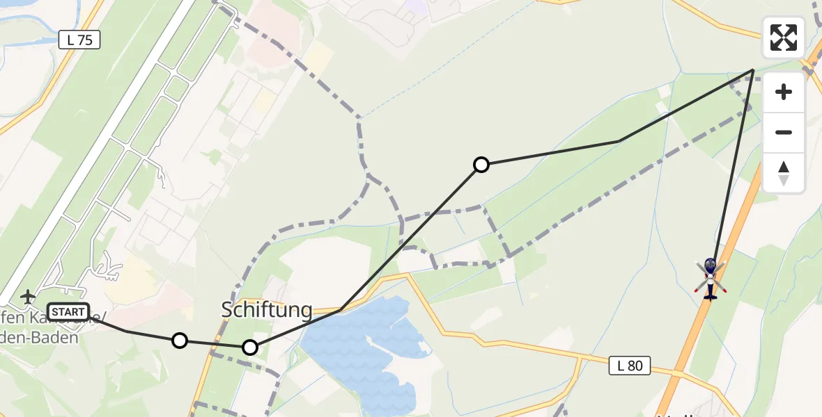 Flugroute Polizeihubschrauber Karlsruhe Baden-Baden Flughafen - Sinzheim, 16 Juni 2026, 14:02