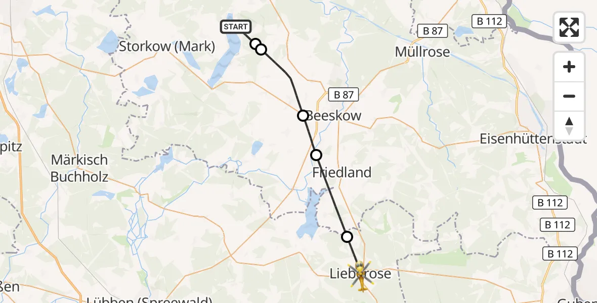 Flugroute Rettungshubschrauber Bad Saarow - Lieberose, 16 Juni 2026, 14:17