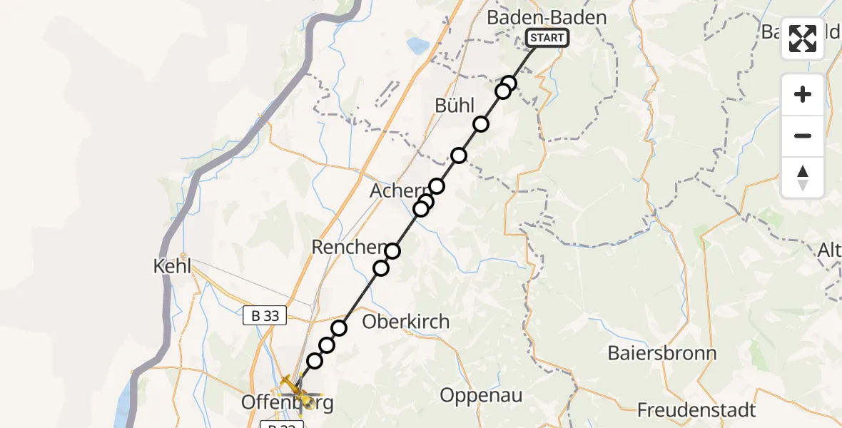 Flugroute Rettungshubschrauber Baden-Baden - Offenburg, 16 Juni 2026, 14:17