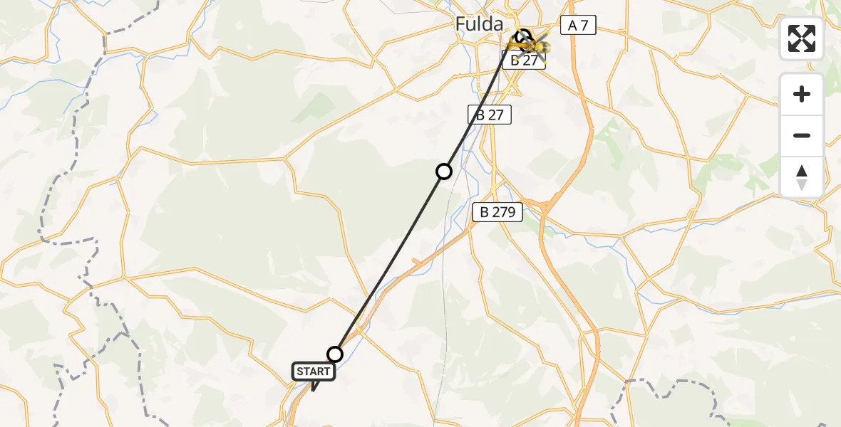 Flugroute Rettungshubschrauber Flieden - Fulda Hospital, 16 Juni 2026, 14:19