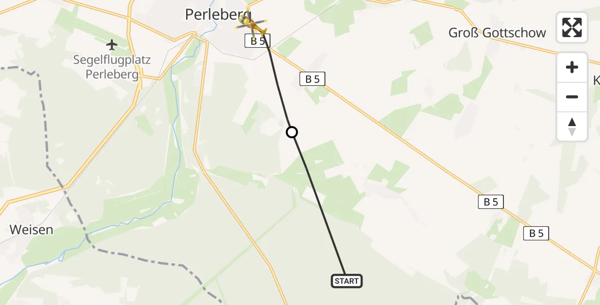 Flugroute Rettungshubschrauber Plattenburg - Perleberg, 16 Juni 2026, 14:22