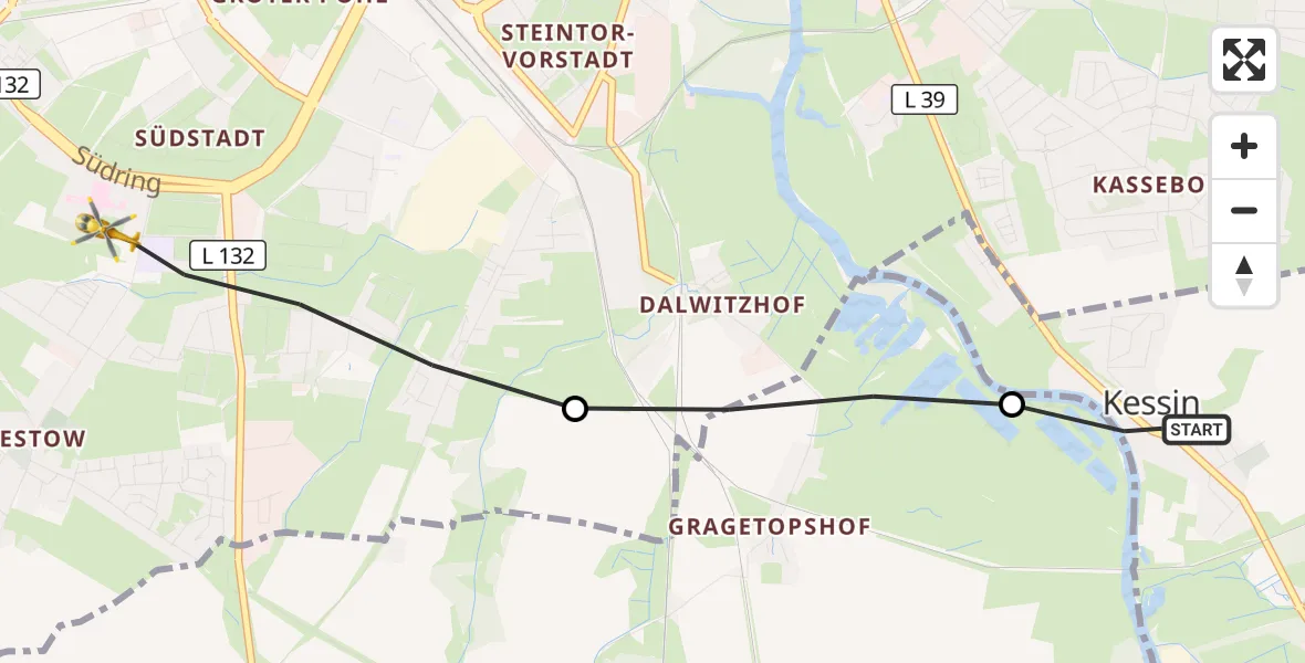 Flugroute Ambulanzhubschrauber Dummerstorf - Rostock, 16 Juni 2026, 14:26