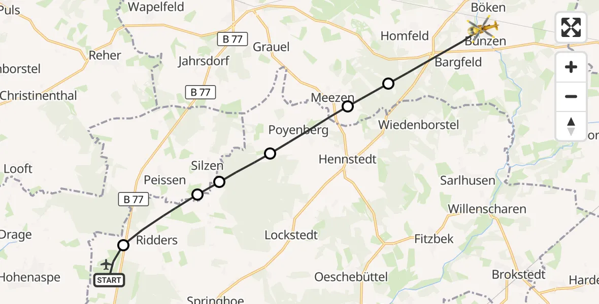 Flugroute Rettungshubschrauber Itzehoe Hungriger Wolf Flugplatz - Aukrug, 16 Juni 2026, 14:34
