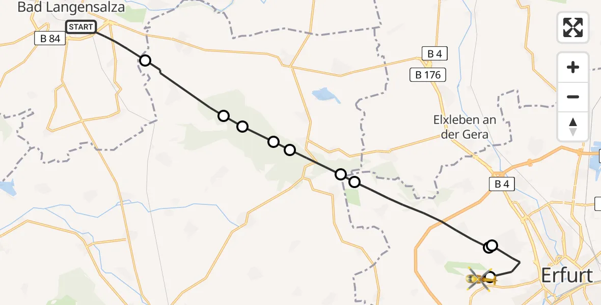 Flugroute Rettungshubschrauber Bad Langensalza - Erfurt-Weimar Flughafen, 16 Juni 2026, 14:35