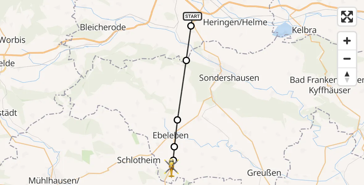 Flugroute Rettungshubschrauber Nordhausen - Ebeleben, 16 Juni 2026, 14:36
