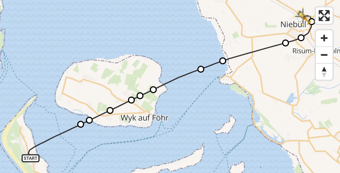 Flugroute Rettungshubschrauber Nebel - Niebüll, 16 Juni 2026, 14:42