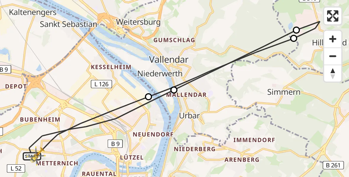 Flugroute Rettungshubschrauber Koblenz - Koblenz, 16 Juni 2026, 14:54