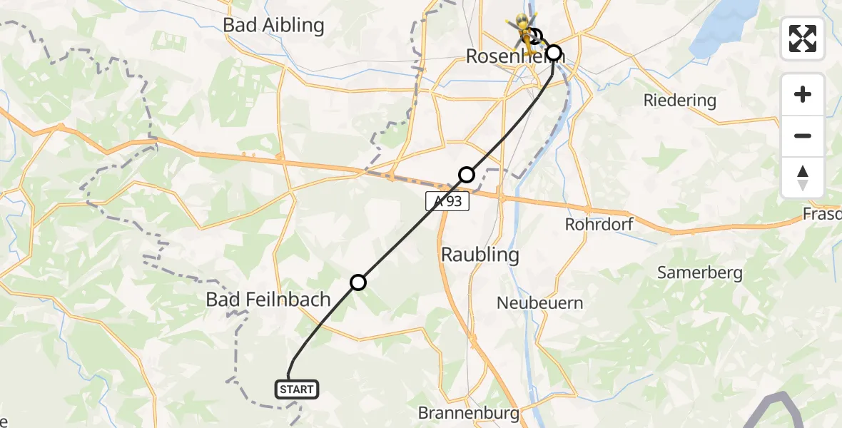 Flugroute Rettungshubschrauber Bad Feilnbach - RoMed Hospital Rosenheim, 16 Juni 2026, 14:56