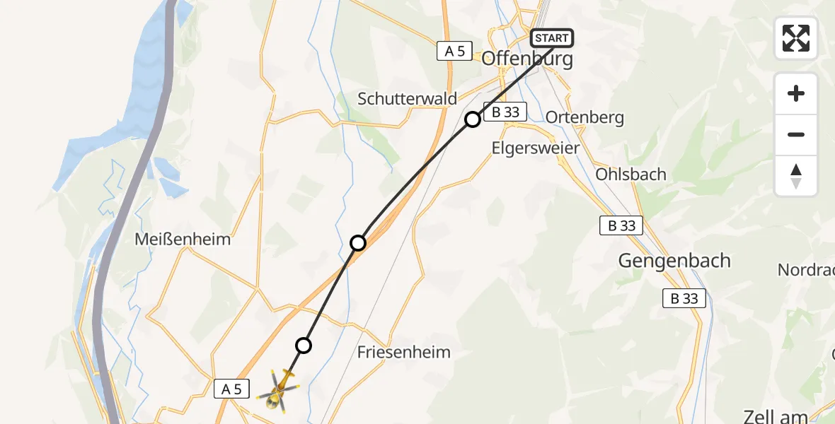 Flugroute Rettungshubschrauber Offenburg - Lahr Flughafen, 16 Juni 2026, 14:59
