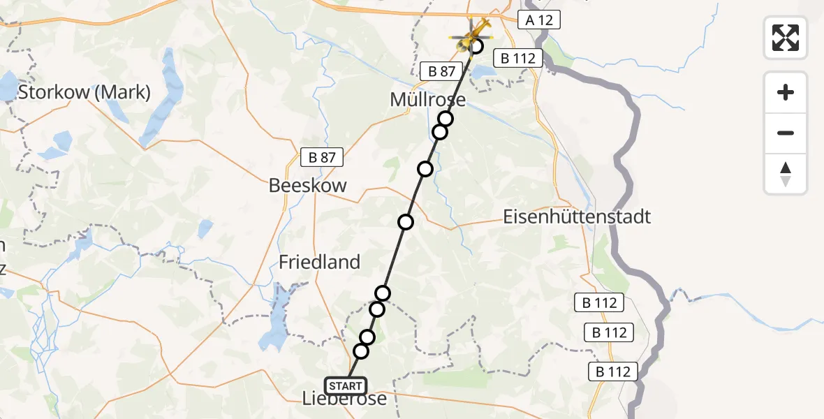 Flugroute Rettungshubschrauber Lieberose - Frankfurt (Oder), 16 Juni 2026, 15:00