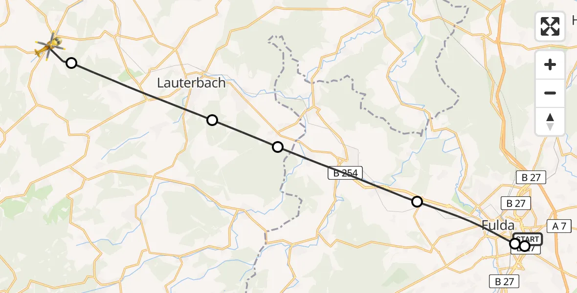 Flugroute Rettungshubschrauber Fulda Hospital - Schwalmtal, 16 Juni 2026, 15:06