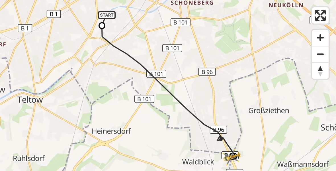Flugroute Rettungshubschrauber Charité Clinic Benjamin Franklin Campus - Blankenfelde-Mahlow, 16 Juni 2026, 15:12