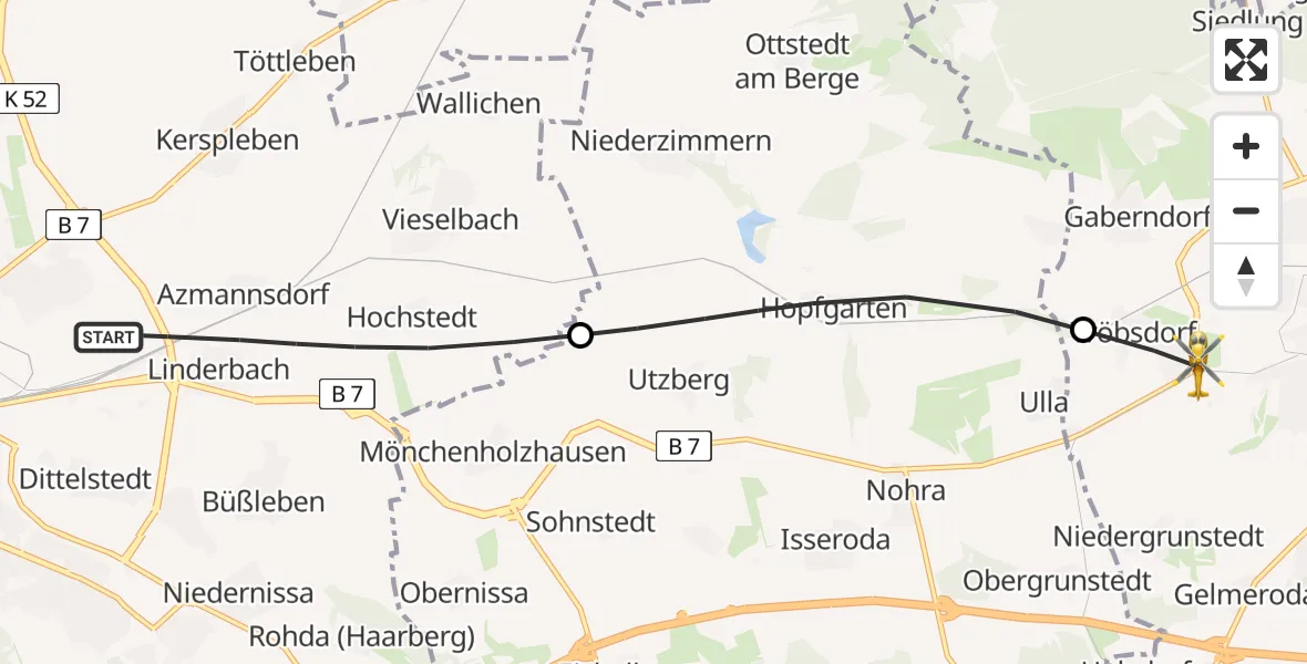 Flugroute Rettungshubschrauber Erfurt - Weimar, 16 Juni 2026, 15:20