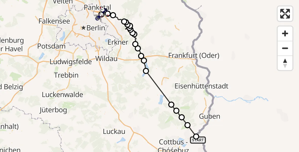 Flugroute Polizeihubschrauber Forst (Lausitz) - Ahrensfelde, 16 Juni 2026, 15:24