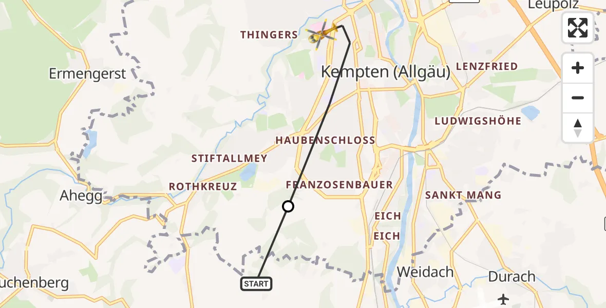Flugroute Rettungshubschrauber Waltenhofen - Kempten (Allgäu), 16 Juni 2026, 15:26