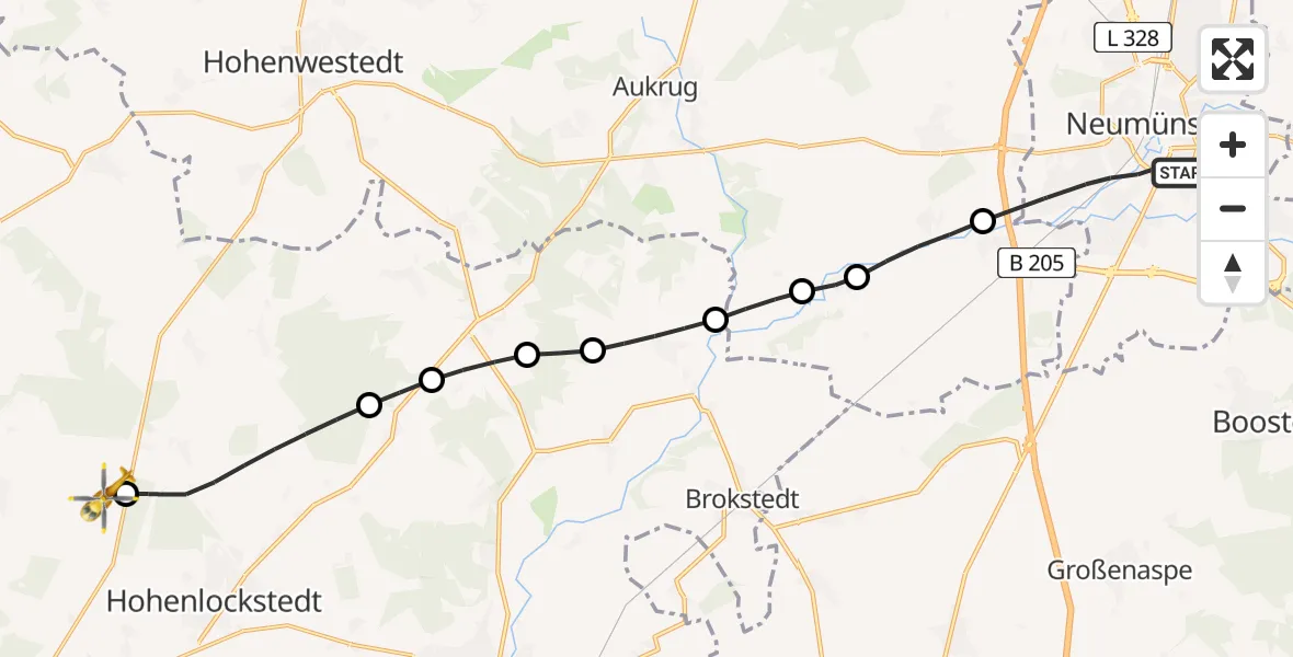Flugroute Rettungshubschrauber Neumünster - Itzehoe Hungriger Wolf Flugplatz, 16 Juni 2026, 15:30