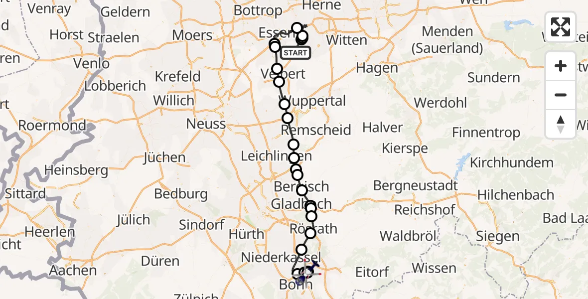 Flugroute Polizeihubschrauber Essen - Sankt Augustin, 16 Juni 2026, 15:37