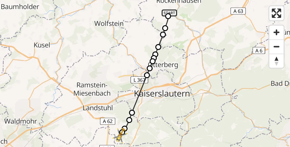 Flugroute Rettungshubschrauber Imsweiler UL - Queidersbach, 16 Juni 2026, 15:42