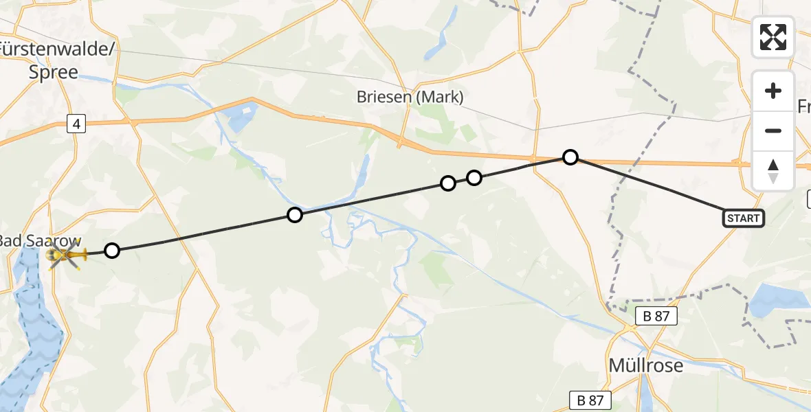 Flugroute Rettungshubschrauber Frankfurt (Oder) - Bad Saarow, 16 Juni 2026, 15:45