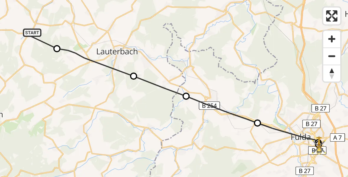 Flugroute Rettungshubschrauber Schwalmtal - Fulda Hospital, 16 Juni 2026, 15:46