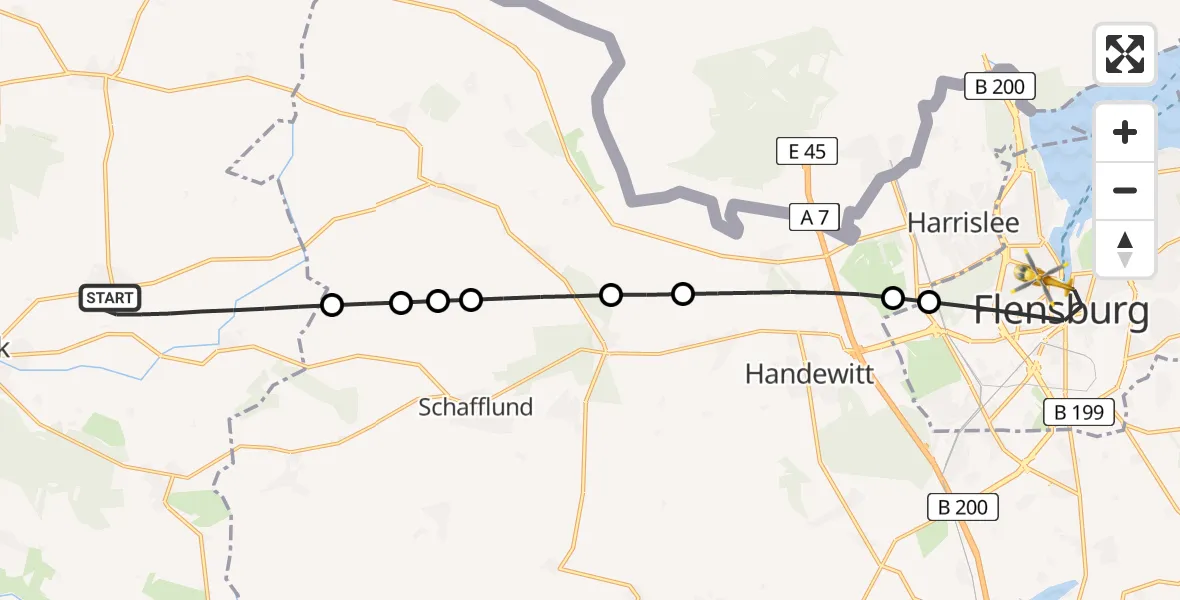 Flugroute Rettungshubschrauber Achtrup - Flensburg, 16 Juni 2026, 15:48