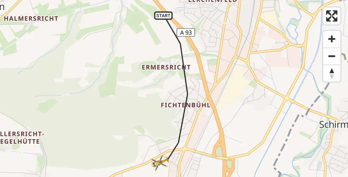 Flugroute Rettungshubschrauber Weiden i.d.OPf. - Weiden i.d.OPf., 16 Juni 2026, 15:52