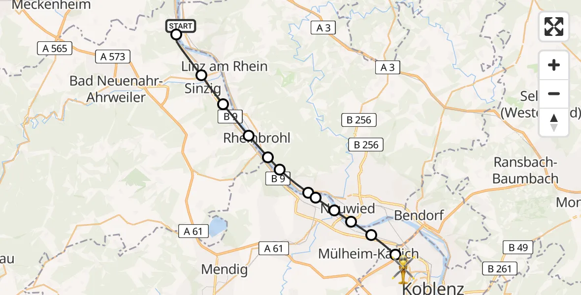 Flugroute Rettungshubschrauber Unkel - Koblenz, 16 Juni 2026, 16:11