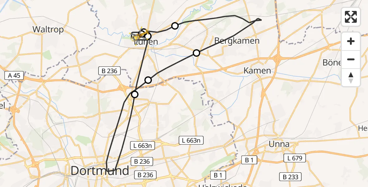 Flugroute Rettungshubschrauber Sankt Marien Hospital - Sankt Marien Hospital, 16 Juni 2026, 16:17
