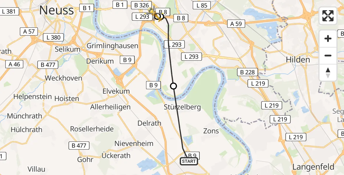 Flugroute Rettungshubschrauber Dormagen - Düsseldorf University Hospital, 16 Juni 2026, 16:20