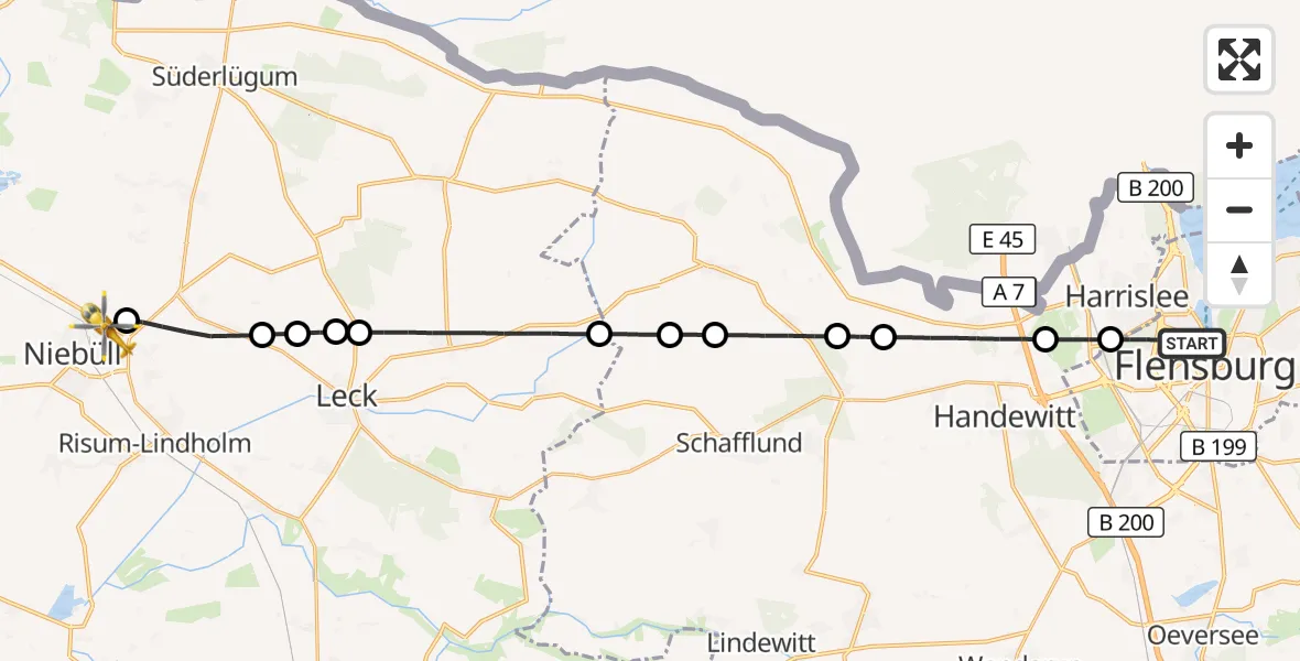 Flugroute Rettungshubschrauber Flensburg - Niebüll, 16 Juni 2026, 16:24