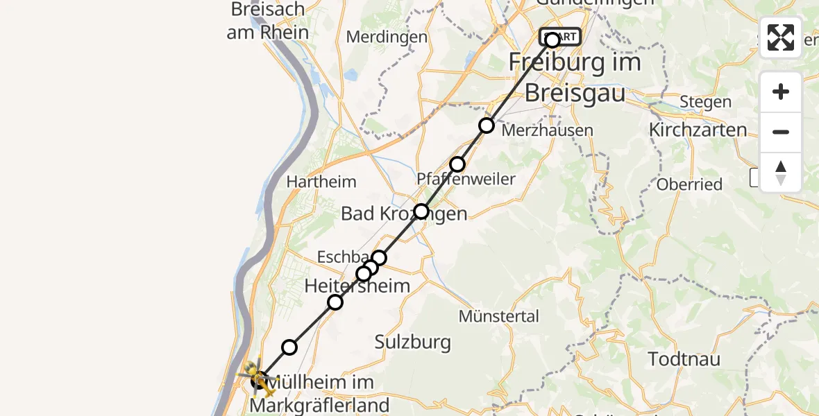 Flugroute Ambulanzhubschrauber Freiburg im Breisgau Flugplatz - Neuenburg am Rhein, 16 Juni 2026, 16:25