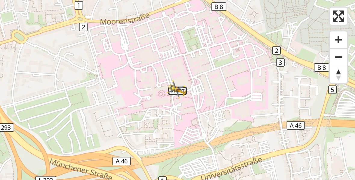 Flugroute Rettungshubschrauber Düsseldorf University Hospital - Düsseldorf University Hospital, 16 Juni 2026, 16:27