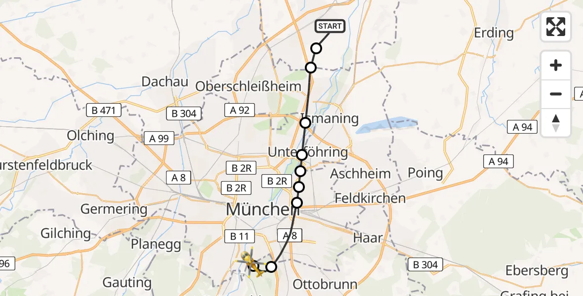 Flugroute Rettungshubschrauber Neufahrn b.Freising - ADAC Air Rescue Center Hubschrauberlandeplatz (Christoph 1), 16 Juni 2026, 16:33